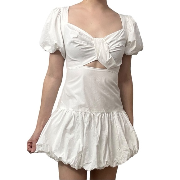 ASTR Mini Dress White Bridal Wedding Photos Bubble Hem Cut Out Puff Size Small - Picture 1 of 7